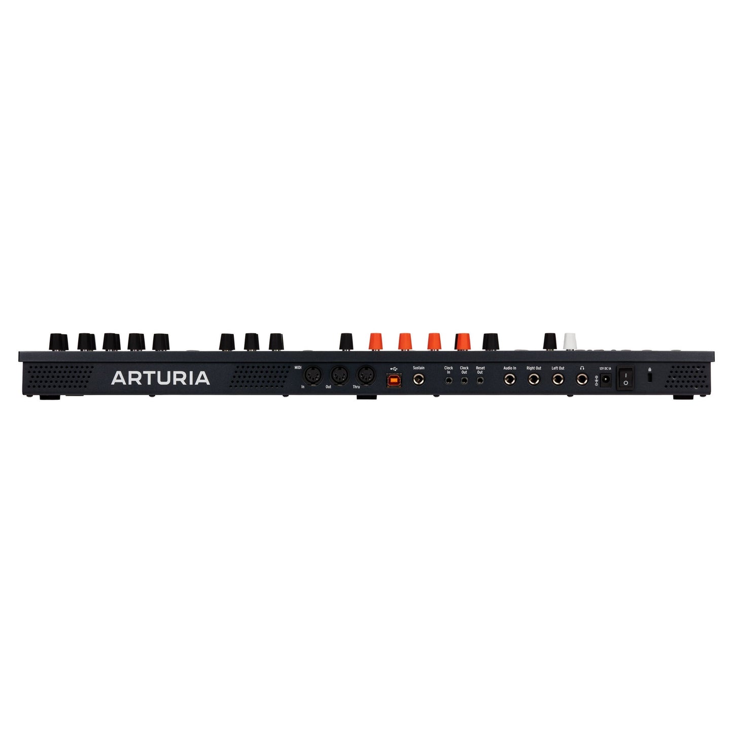 Top ports view of Arturia MiniFreak Hybrid Synthesizer on white background