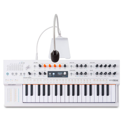 Front view of Arturia MiniFreak Vocoder Edition Hybrid Synthesizer on white background