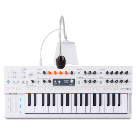 Front view of Arturia MiniFreak Vocoder Edition Hybrid Synthesizer on white background
