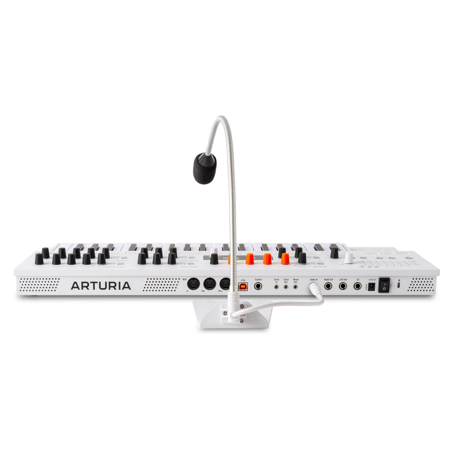 Top ports view of Arturia MiniFreak Vocoder Edition Hybrid Synthesizer on white background