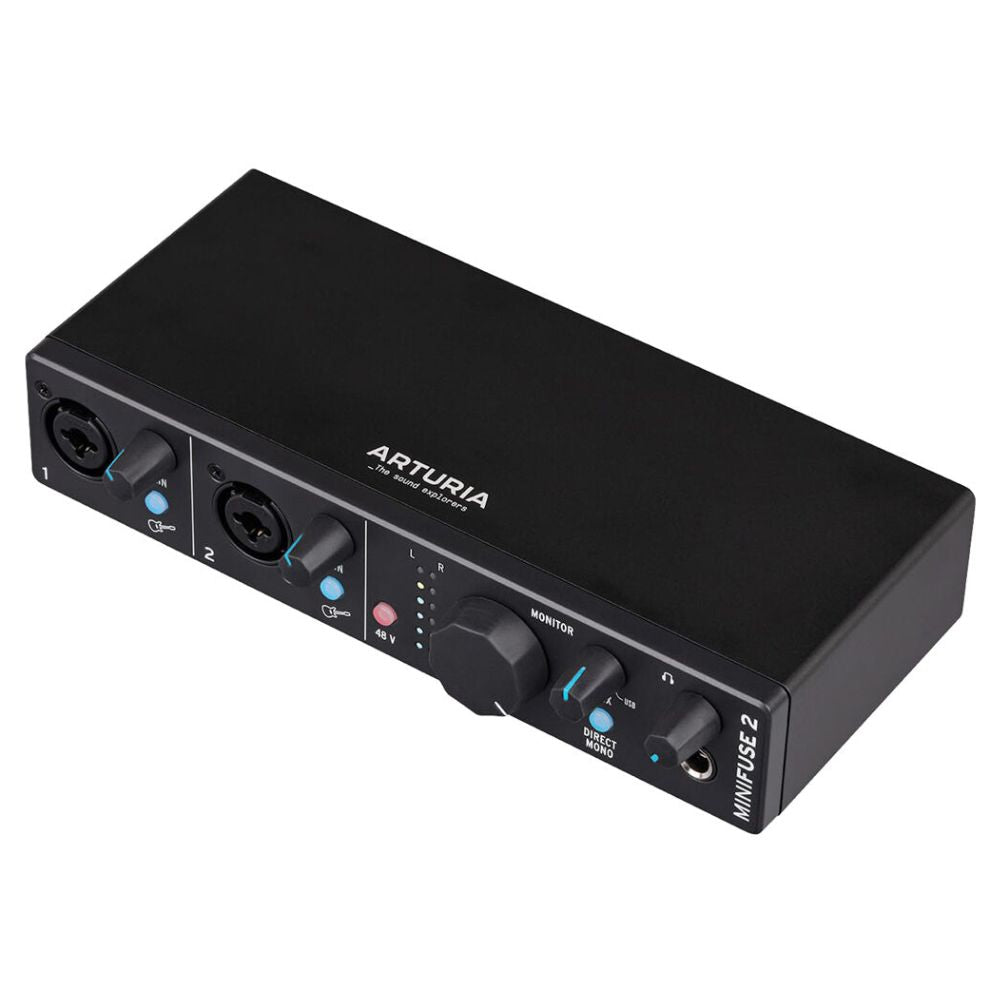 Interface of Arturia MiniFuse Recording Pack Black on white background