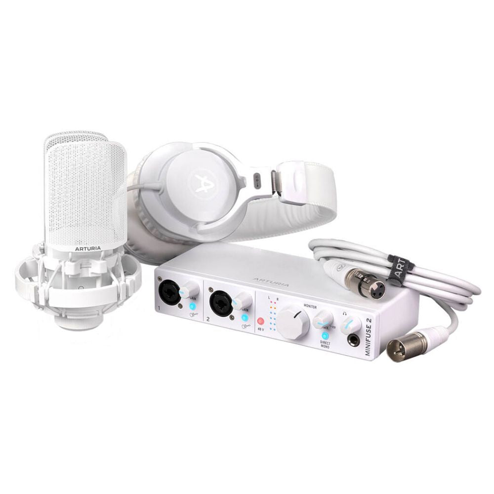 Inclusions of Arturia MiniFuse Recording Pack White on white background