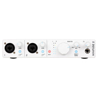 Front view of interface of Arturia MiniFuse Recording Pack White on white background