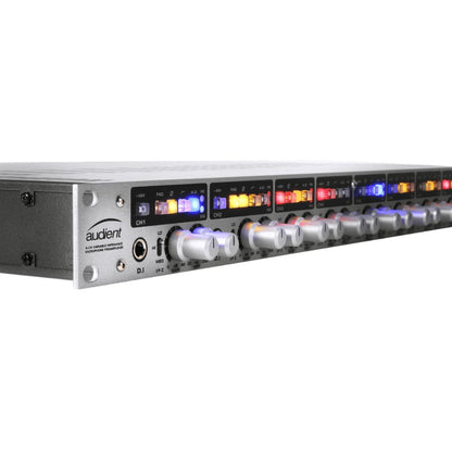 Angled close up view of Audient ASP880 on white background