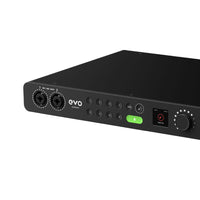 Angled close up view of front of Audient EVO 16 on white background