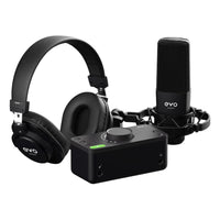 Front view of entire Audient EVO Start Recording Bundle on white background