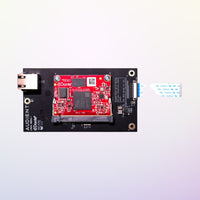 Front view of Audient ORIA Dante Card on purple background