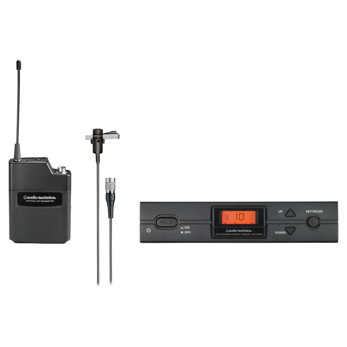 Inclusions of Audio-Technica ATW-2129c 2000 Series Wireless Microphone System on white background