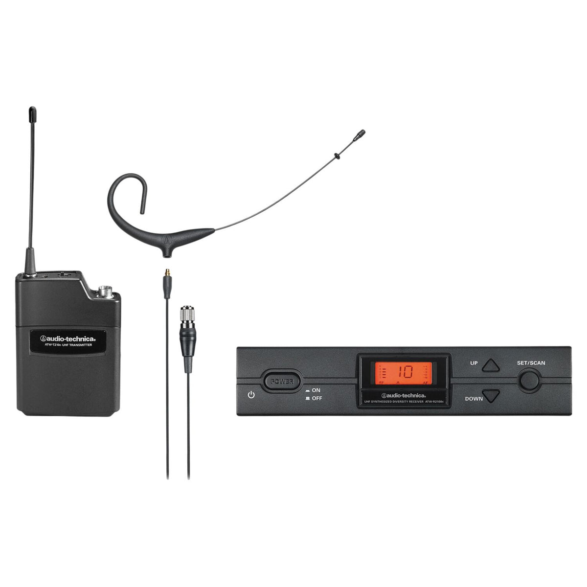 Inclusions of Audio-Technica ATW-2192xc 2000 Series Wireless Microphone System Black on white background