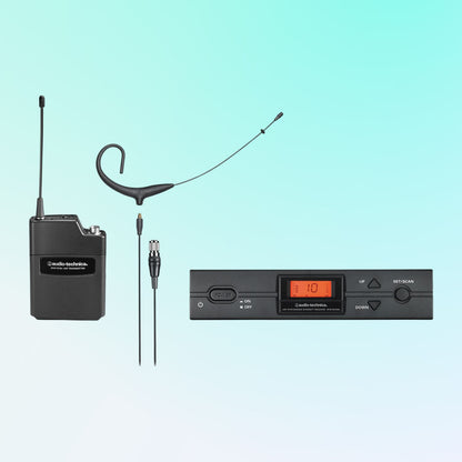 Inclusions of Audio-Technica ATW-2192xc 2000 Series Wireless Microphone System Black on blue background