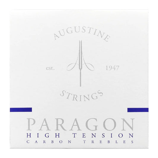 Augustine Strings Paragon High Tension Carbon Trebles packaging on a white background
