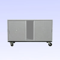Side view of Avante Audio ADB218 Transport Dolly Cart with speaker on top on purple background
