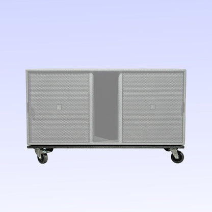 Side view of Avante Audio ADB218 Transport Dolly Cart with speaker on top on purple background