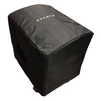 Angled top view of Avante Audio Cover for A18S Speaker with Casters (Black) on white background