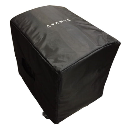 Angled top view of Avante Audio Cover for A18S Speaker with Casters (Black) on white background