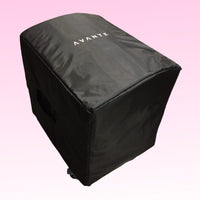 Angled top view of Avante Audio Cover for A18S Speaker with Casters (Black) on pink background
