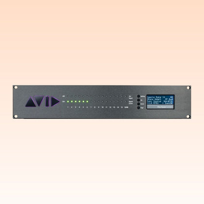 Front view of Avid Pro Tools MTRX Base Unit on orange background