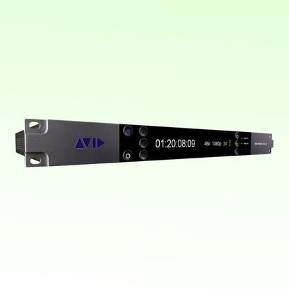 Angled view of Avid Pro Tools Sync X on green background