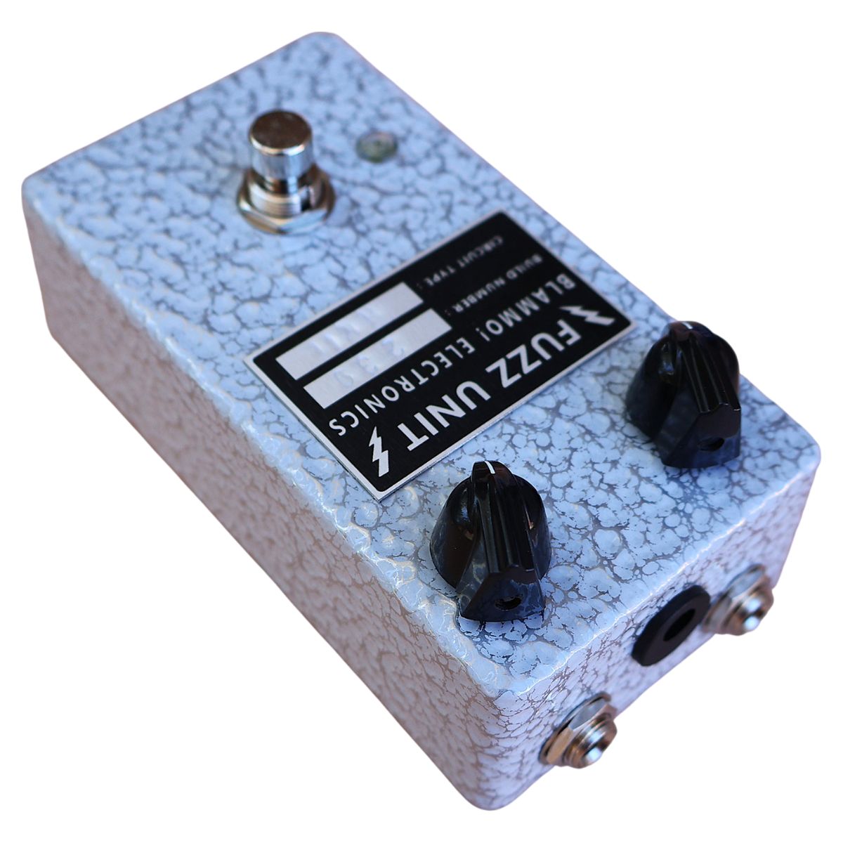 Angled top ports view of BLAMMO! Electronics P2P Tone Bender MKii Pedal on white background