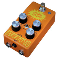 Angled top ports view of BLAMMO! Voltage Booster Pedal on white background