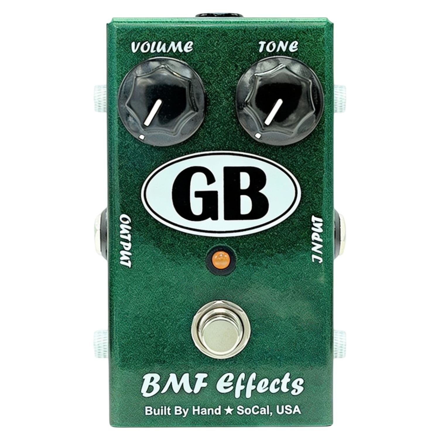 Front view of BMF Effects GB Boost Germanium Booster Pedal on white background
