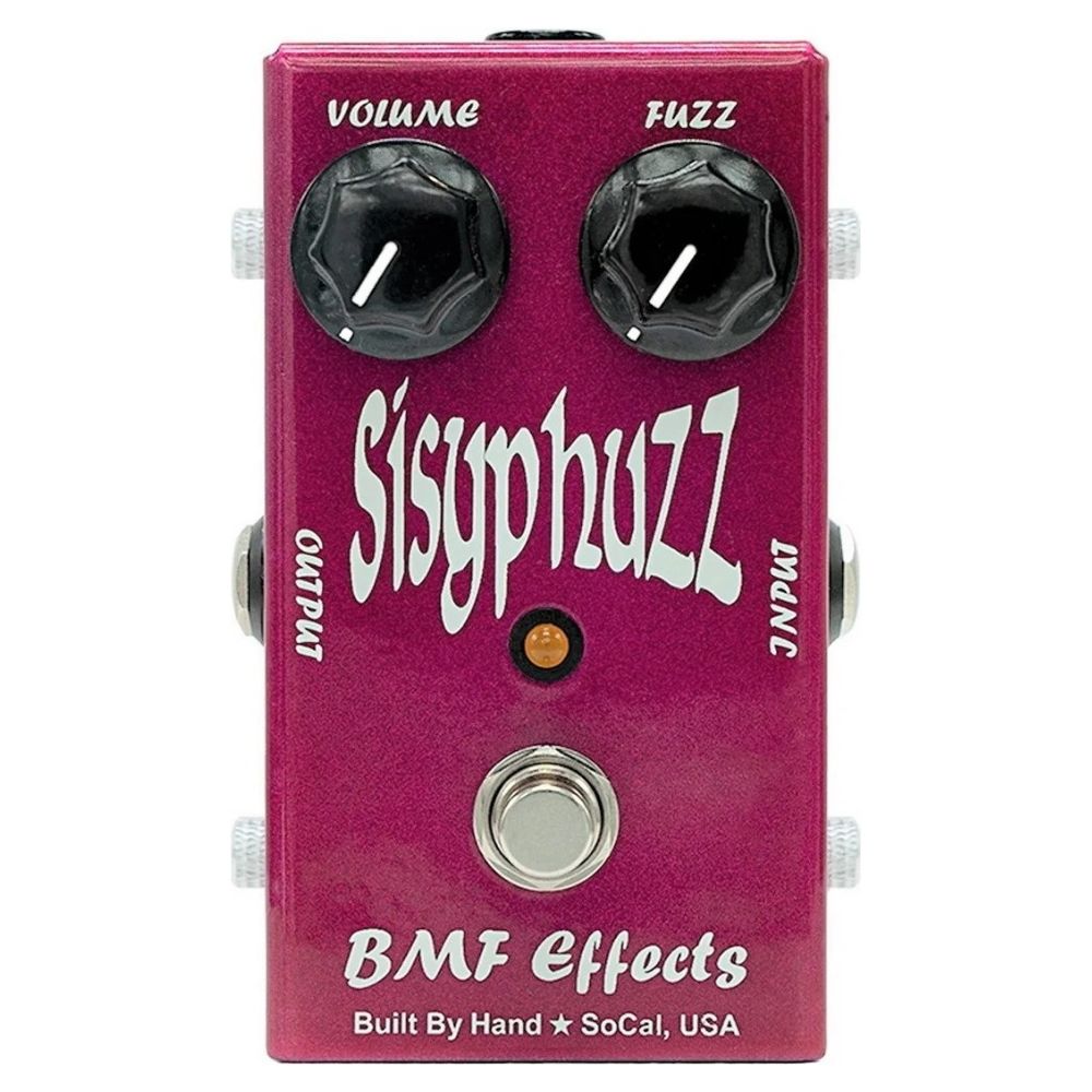 Front view of BMF Effects Sisyphuzz Silicon Fuzz Pedal on white background