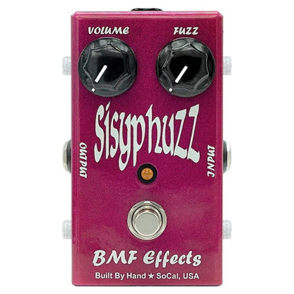 Front view of BMF Effects Sisyphuzz Silicon Fuzz Pedal on white background