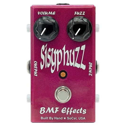 Front view of BMF Effects Sisyphuzz Silicon Fuzz Pedal on white background