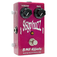 Angled view of BMF Effects Sisyphuzz Silicon Fuzz Pedal on white background