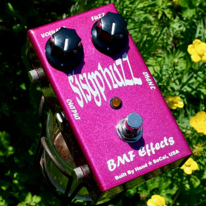 Angled view of BMF Effects Sisyphuzz Silicon Fuzz Pedal outdoor