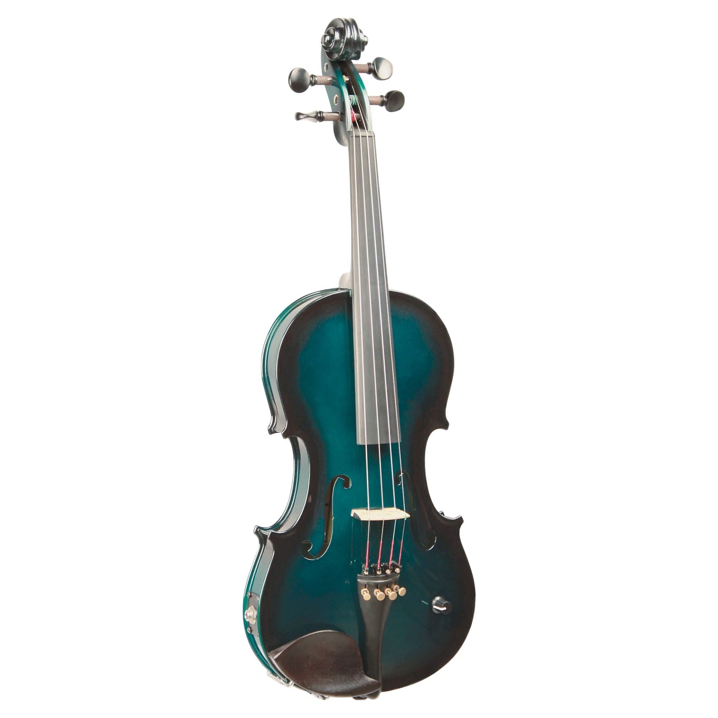 Front view of Barcus Berry Vibrato-AE Series Acoustic Electric Violin Metallic Green on white background
