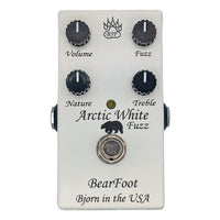 Front view of BearFoot FX Arctic White Fuzz pedal on white background