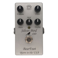 Front view of BearFoot FX Silver Bird Pedal on white background