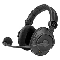 Black over-ear gaming headset with microphone on a white background