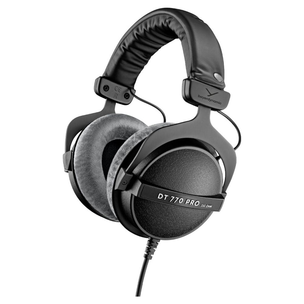 Angled view of Beyerdynamic DT 770 PRO Over-Ear Closed-Back Reference Headphones 250 Ohms on white background