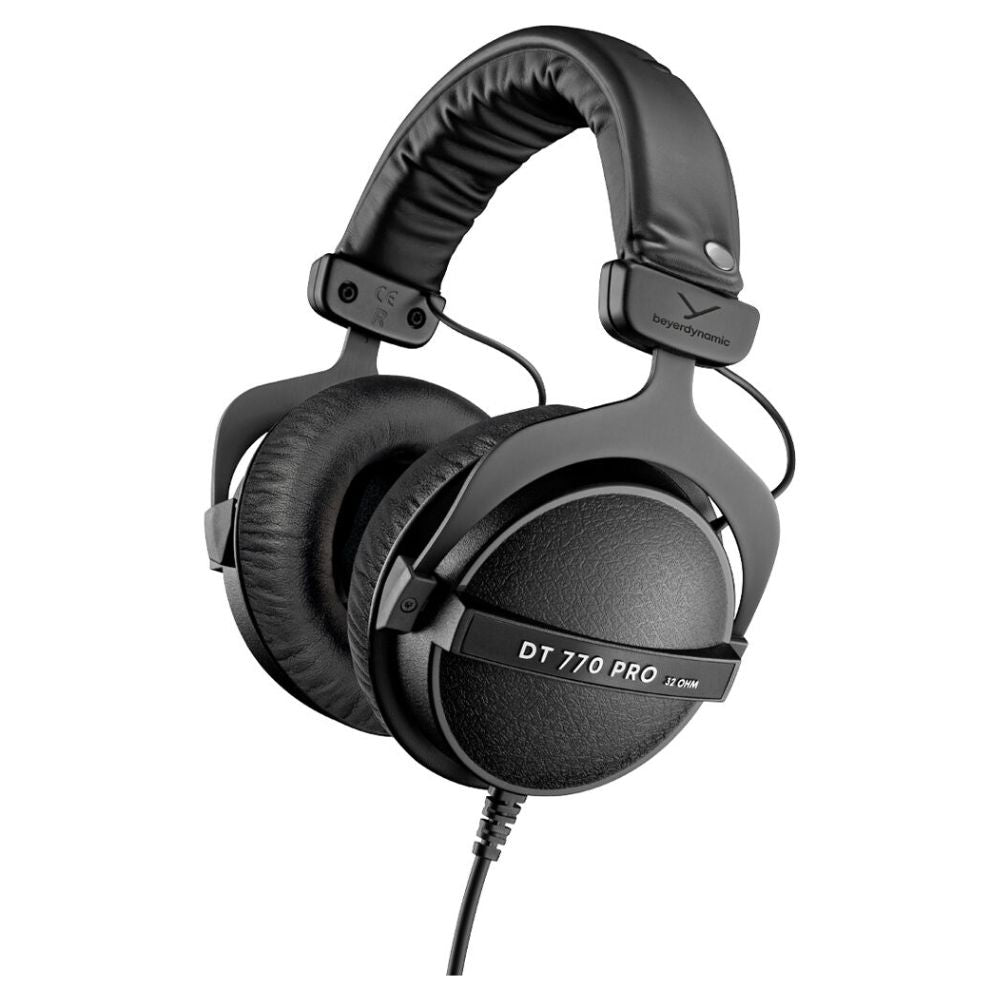 Angled view of Beyerdynamic DT 770 PRO Over-Ear Closed-Back Reference Headphones 32 Ohms on white background