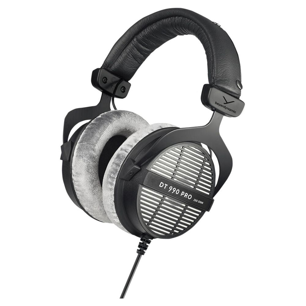 Angled view of Beyerdynamic DT 990 PRO Over-Ear Open-Back Studio Headphones on white background