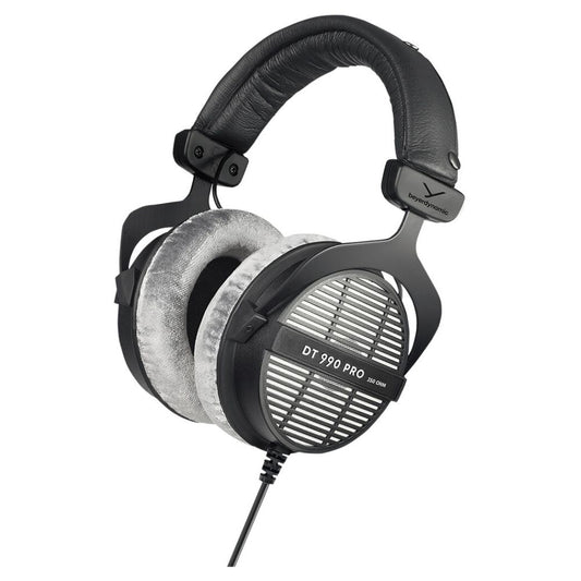 Angled view of Beyerdynamic DT 990 PRO Over-Ear Open-Back Studio Headphones on white background