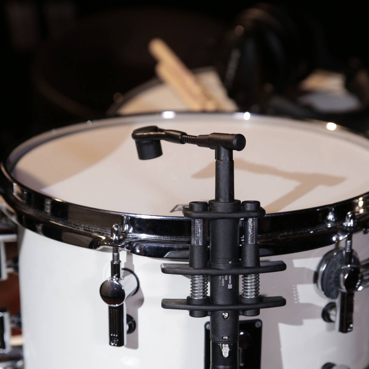 Beyerdynamic TG D58 Condenser Drum Microphone mounted on drum in studio