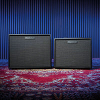 Side by side front view of Blackstar Artist FR Cabinet Special and Standard on paisley rug in studio