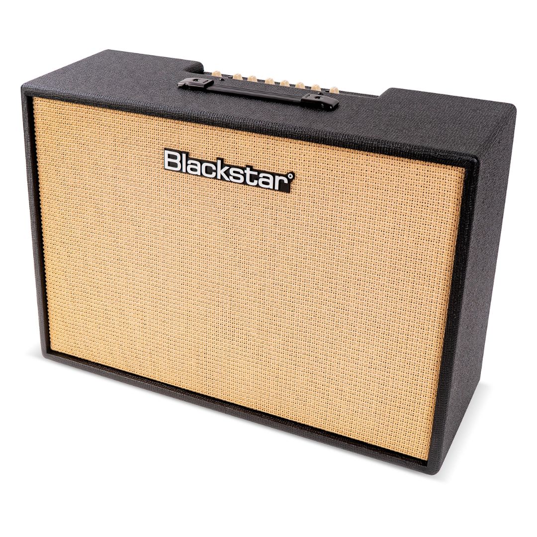 Angled view of Blackstar Debut 100R 212 Combo Amplifier Black on white background