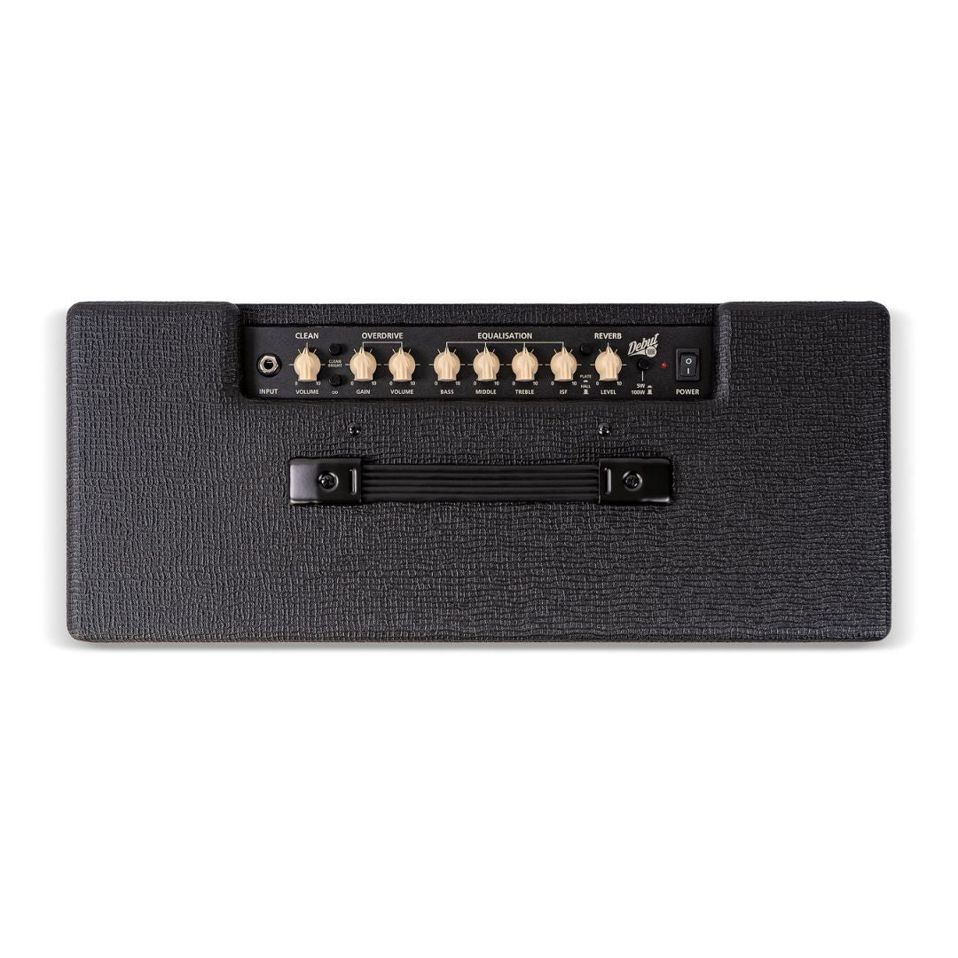 Top view of Blackstar Debut 100R Combo Amplifier Black on white background