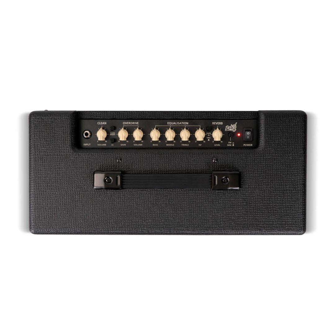 Top view of Blackstar Debut 50R Combo Amplifier Black on white background