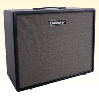Angled view of Blackstar HTV-112 MK III Guitar Cabinet on yellow background