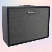 Angled view of Blackstar HTV-212 MK III Guitar Cabinet on pink and purple background