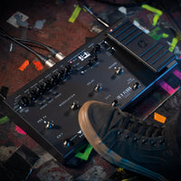 Foot stepping on Blackstar ID:X Floor Three Multi-FX Pedal on venue floor