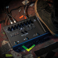 Foot stepping on the expression pedal of Blackstar ID:X Floor Two Multi-FX Pedal on floor