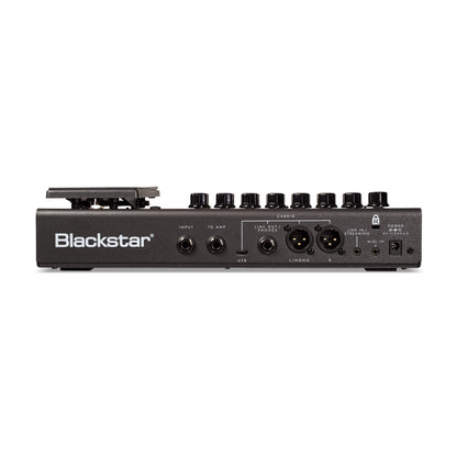 Top jacks view of Blackstar ID:X Floor Two Multi-FX Pedal on white background