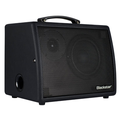 Angled view of Blackstar Sonnet 60 Acoustic Guitar Amplifier Black on white background