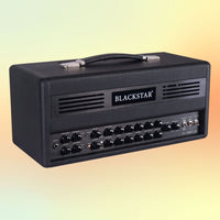 Angled view of Blackstar St. James 100 Head on yellow orange gradient background